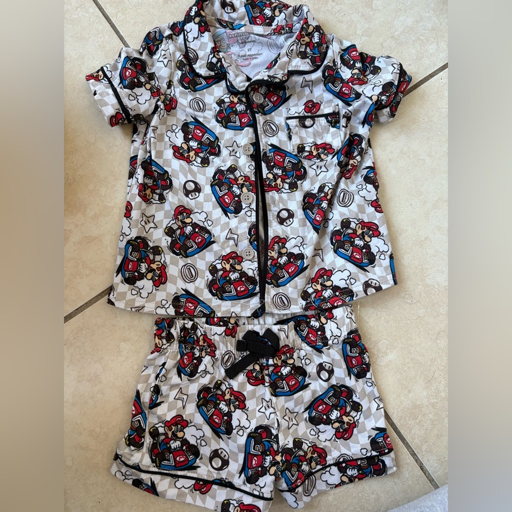 Mario cart Cartoon Character Pajamas - with checker print back ground bamboo